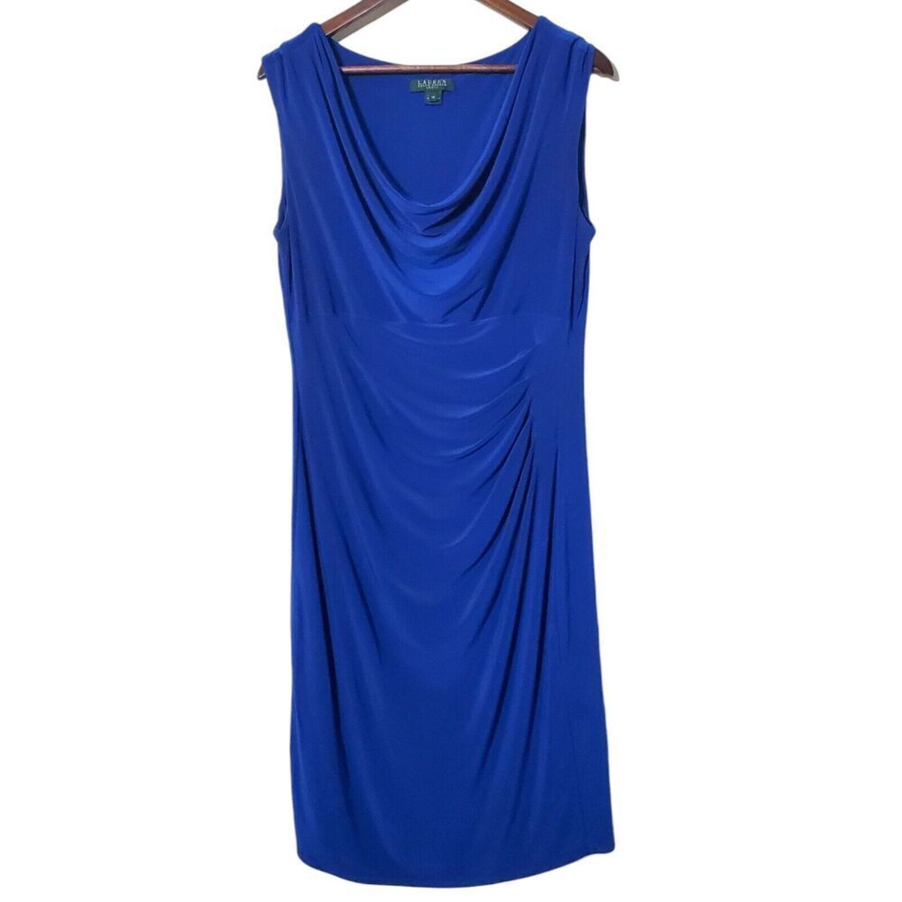 LAUREN RALPH LAUREN Sheath Dress Size 14 Cobalt Blue Lined Sleeveless Womens